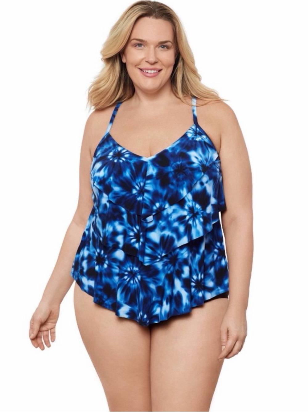 Aqua Green Women’s Triple Tier Tankini Tie Dye Blue